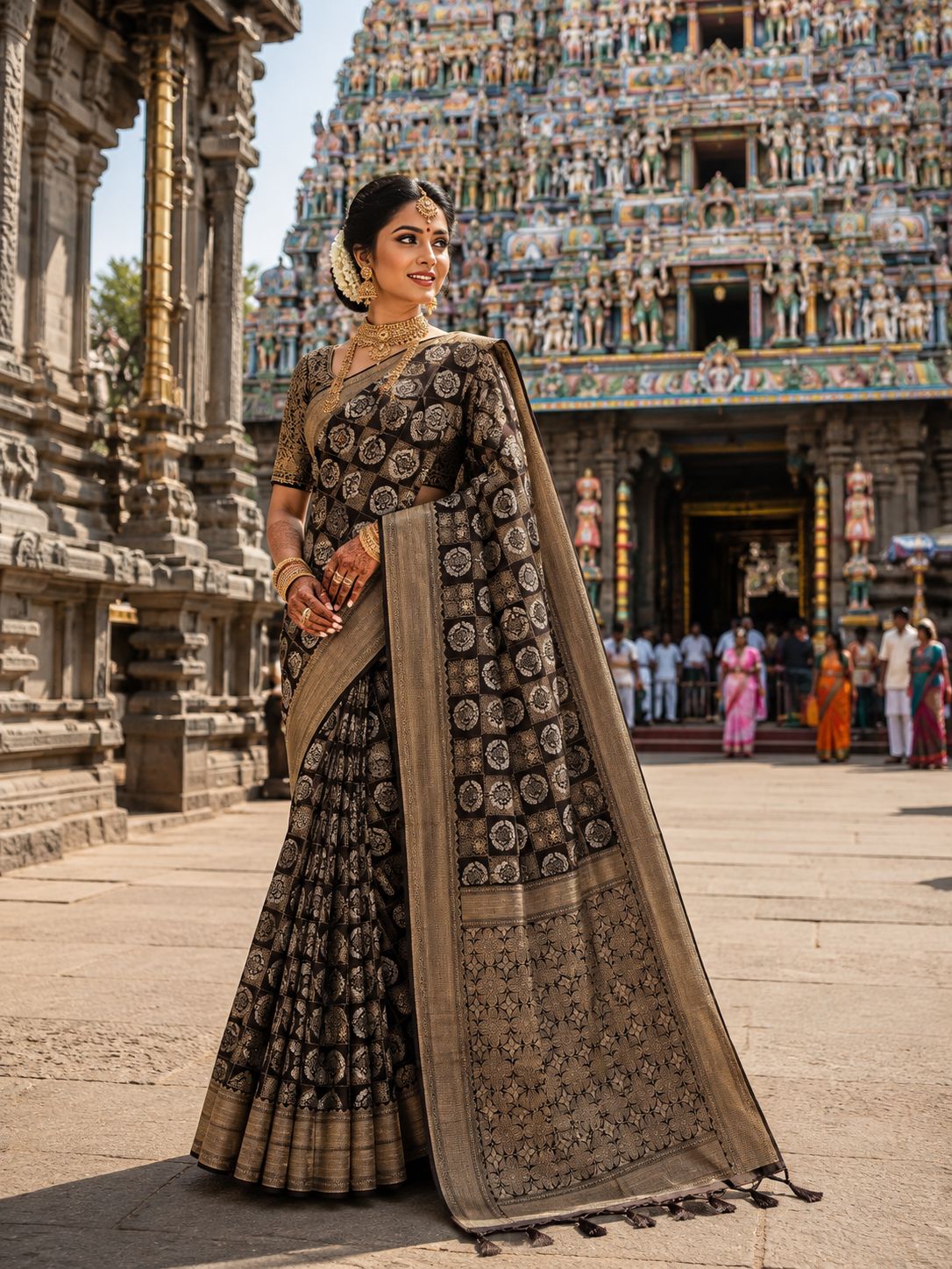 Boutiqe Saree model view in black and gold