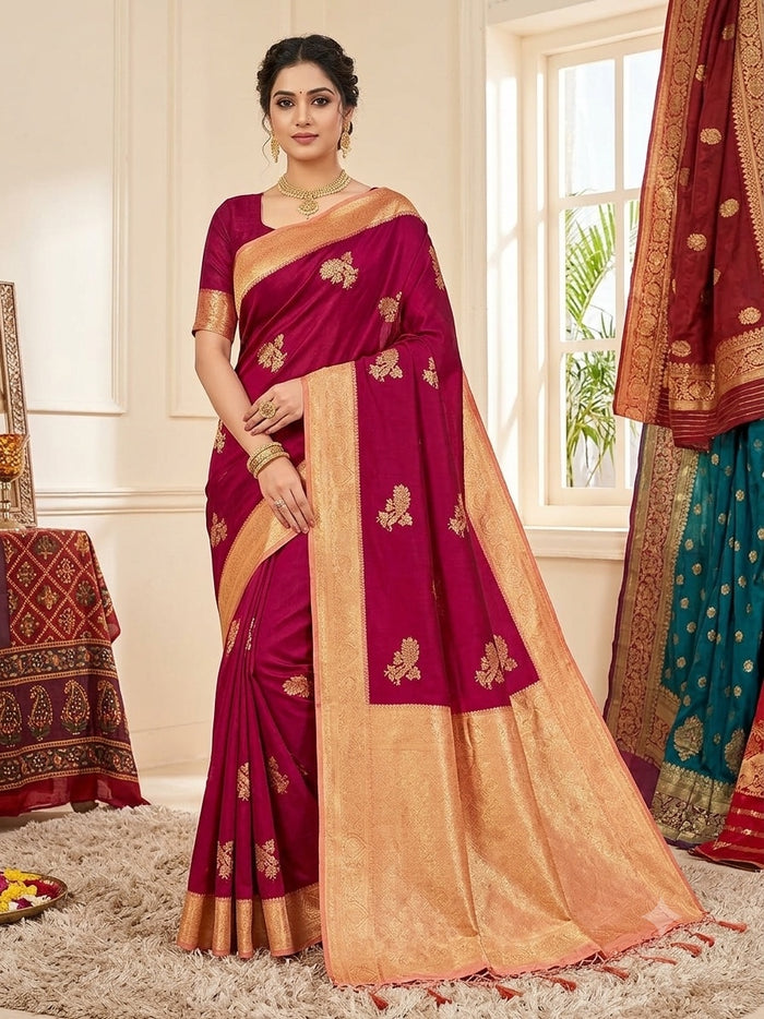 Boutique Saree – Magenta Gold Woven Border