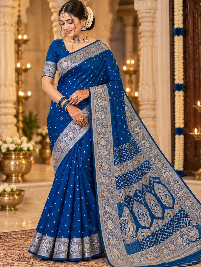 Royal Blue Paisley Zari Banarasi Party Wear Saree
