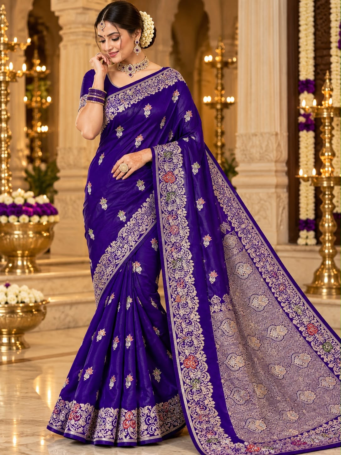 Royal purple meenakari zari party wear saree by Shree Ghanshyam Sarees